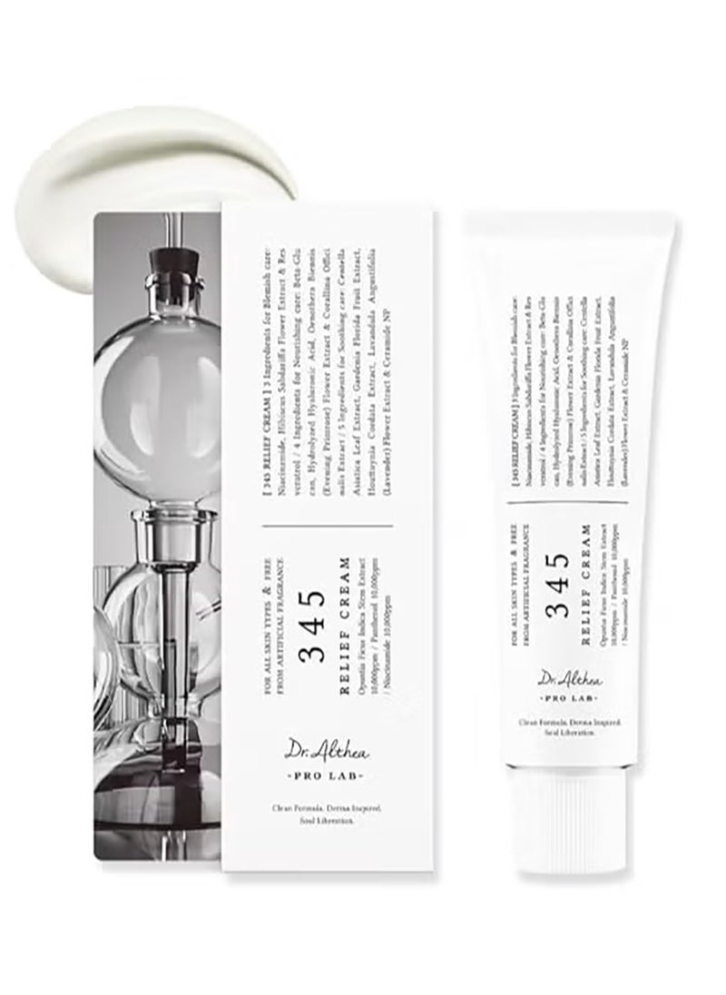 345 Relief Cream Face Moisturizer with Niacinamide - Blemish Care & Soothing Vegan Korean Skincare for All Skin Types