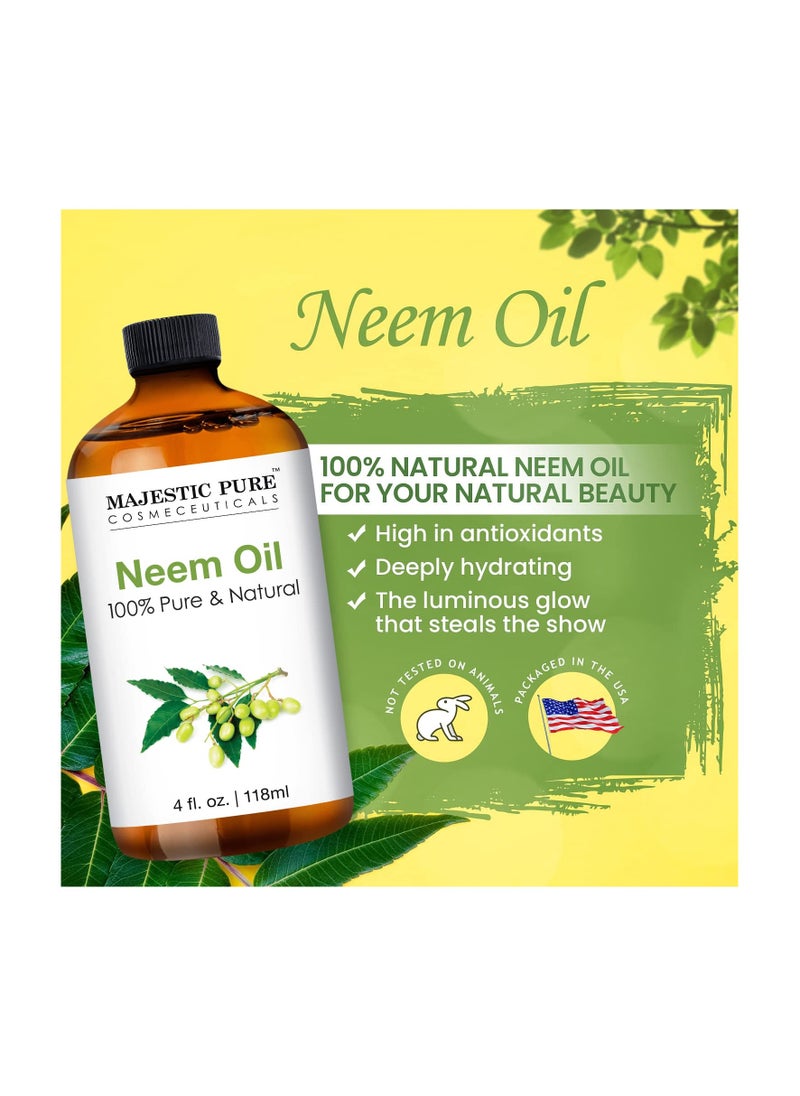 MAJESTIC PURE Neem Essential Oil | 100% Pure and Natural Neem Oil Spray for Plants, Outdoor Plants, Hair Care, Home Diffusers, Skin, Aromatherapy, Massage and Humidifiers | 4 Fl Oz