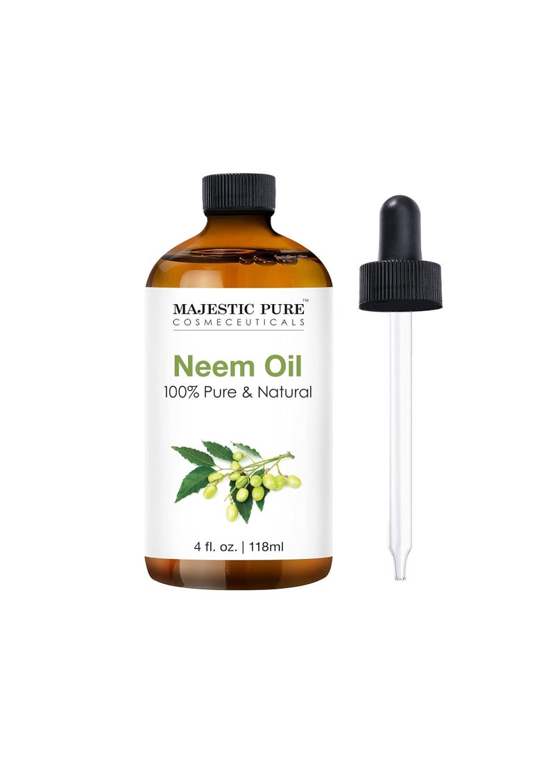 MAJESTIC PURE Neem Essential Oil | 100% Pure and Natural Neem Oil Spray for Plants, Outdoor Plants, Hair Care, Home Diffusers, Skin, Aromatherapy, Massage and Humidifiers | 4 Fl Oz