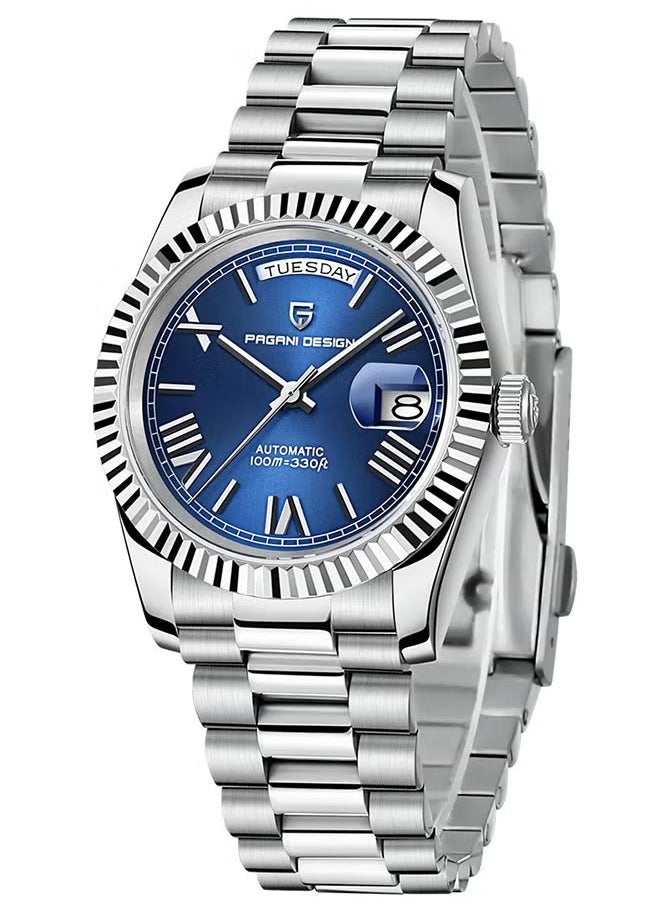 Men's Mechanical Automatic Watches 36MM Metal Frame Dark Blue Dial Stainless Steel Strap Fashion Business PD1752