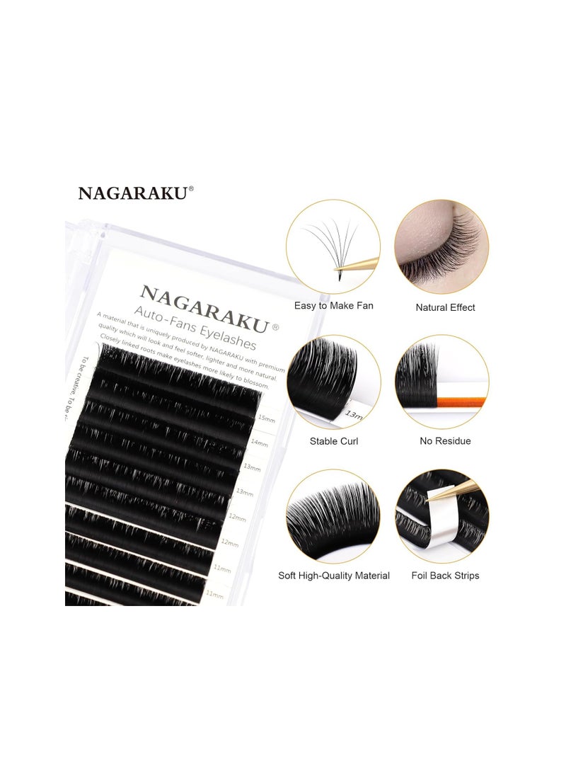 NAGARAKU Easy Fan Eyelash Extensions Volume Lash 0.07 C curl 8-15mm Mix Tray Rapid Blooming Faux Mink Cluster For Beginners Soft Professional Lash Supplies