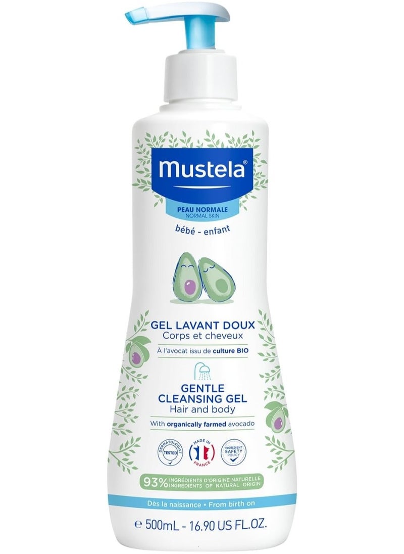 Mustela Gentle Cleansing Gel for Hair and Body, 500mL - Soap-Free, pH-Balanced with Vitamin B5 for 0+ Months