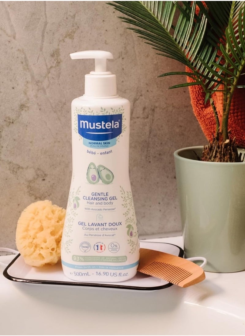 Mustela Gentle Cleansing Gel for Hair and Body, 500mL - Soap-Free, pH-Balanced with Vitamin B5 for 0+ Months