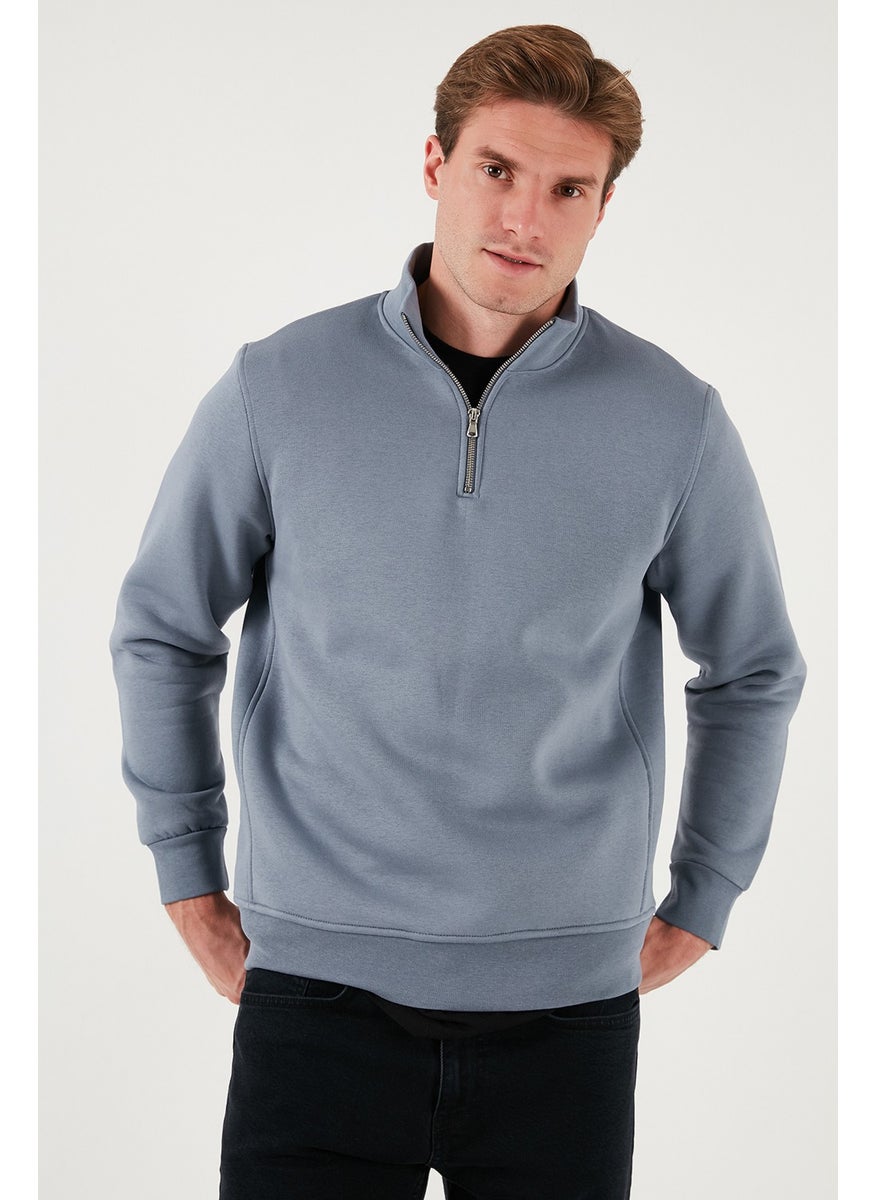 Cotton Regular Fit Half Zipper Stand Collar Sweat Men's Sweat 59052592