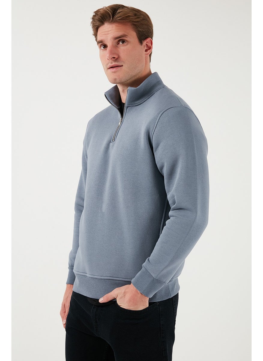 Cotton Regular Fit Half Zipper Stand Collar Sweat Men's Sweat 59052592