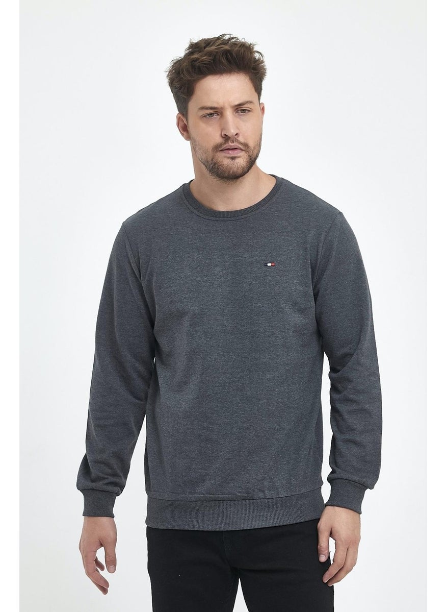 Men's Anthracite Bicycle Embroidery Detailed Regular Fit Sweatshirt