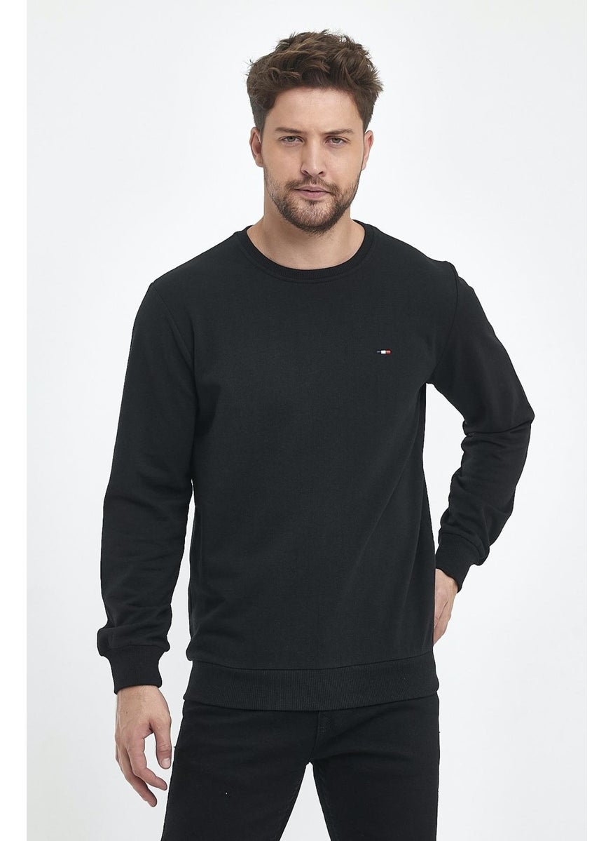 Men's Black Bicycle Embroidery Detailed Regular Fit Sweatshirt