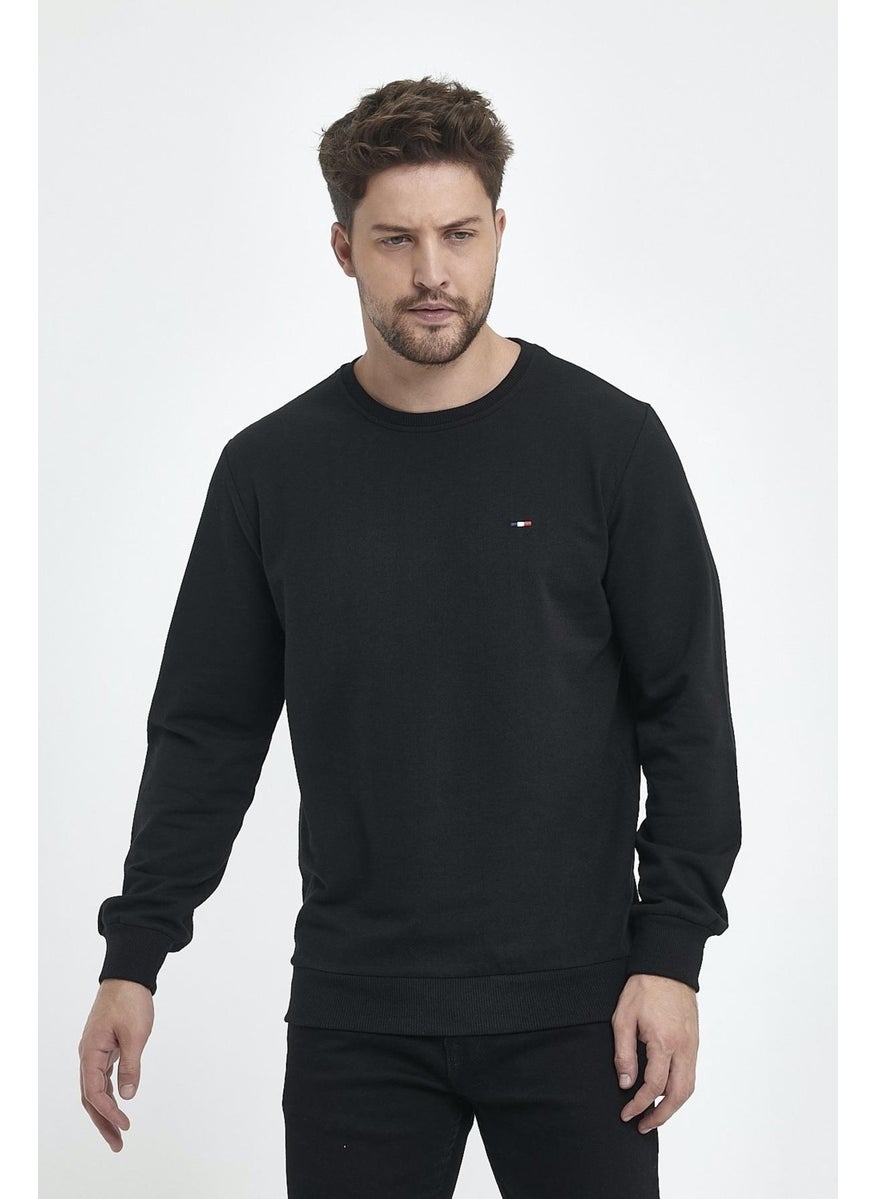 Men's Black Bicycle Embroidery Detailed Regular Fit Sweatshirt