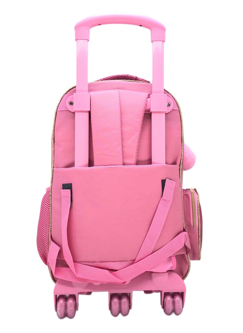 Pink Heart and Butterfly Design Rolling Backpack 18 inch Wheeled Kids Backpack with Lunch Bag and Pencil Case for Girls Blue and Pink