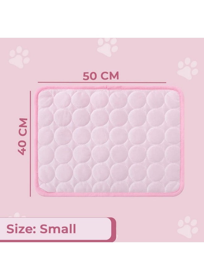 Rectangular Dog & Cat Bed|Premium Cool Ice Silk With Polyester With Bottom Mesh|Multi-Utility Self-Cooling Pad For Dog & Cat|Light-Weight & Durable Dog Bed|Zqcj001P-S|Pink