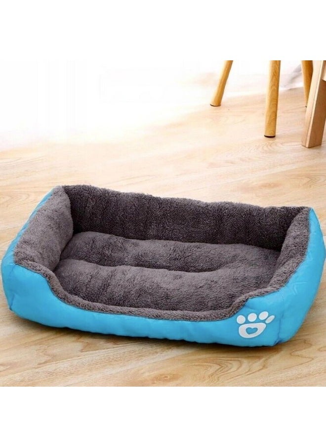 Dog & Cat Bed|Super Soft Plush Top Pet Bed|Oxford Cloth Polyester Filling|Machine Washable Dog Bed|Rectangular Cat Bed With Rise-Edge Pillow|Qy036B-M|Sky Blue