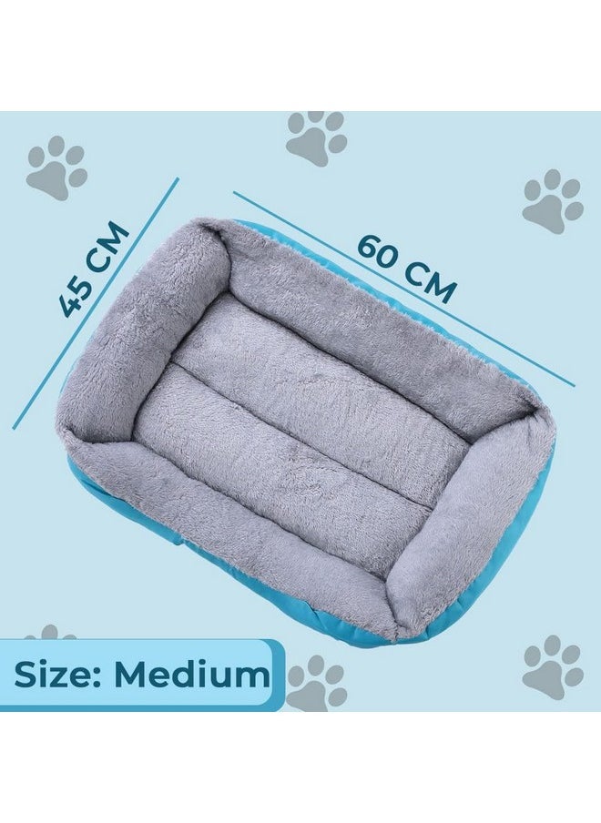 Dog & Cat Bed|Super Soft Plush Top Pet Bed|Oxford Cloth Polyester Filling|Machine Washable Dog Bed|Rectangular Cat Bed With Rise-Edge Pillow|Qy036B-M|Sky Blue