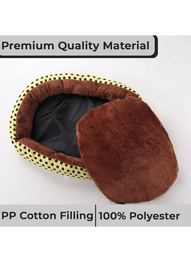 Dog & Cat Bed|Soft Plush Top Pet Bed|Oxford Cloth Polyester Filling|Medium Washable Dog Bed|Circular Cat Bed With Rise-Edge Pillow|Qy039Yc-M|Yellow & Coffee