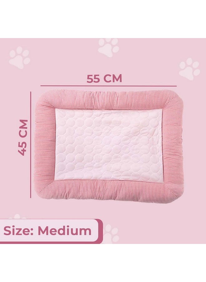 Rectangular Dog & Cat Bed|Yarn Dyed Oxford Cloth|Nylon And Polyester With Cotton Filling|Self-Cooling Bed For Dog & Cat|Small Light-Weight & Durable Dog Bed|Zqcj005P-M|Pink