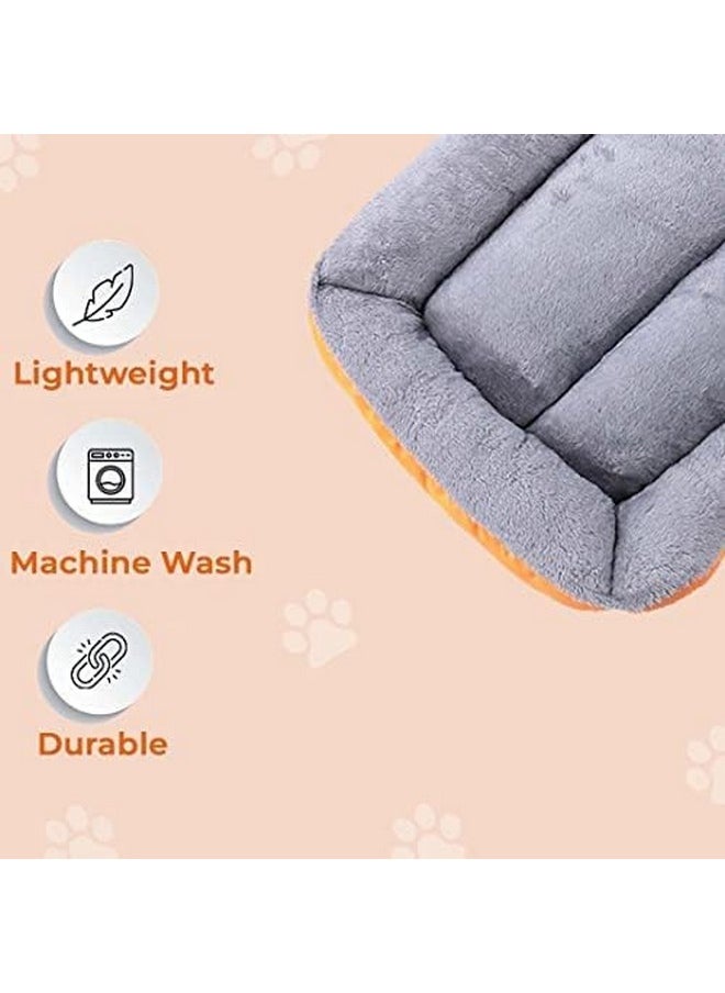 Dog & Cat Bed|Super Soft Plush Top Pet Bed|Oxford Cloth Polyester Filling|Machine Washable Dog Bed|Rectangular Cat Bed With Rise-Edge Pillow|Qy036Or-L|Orange