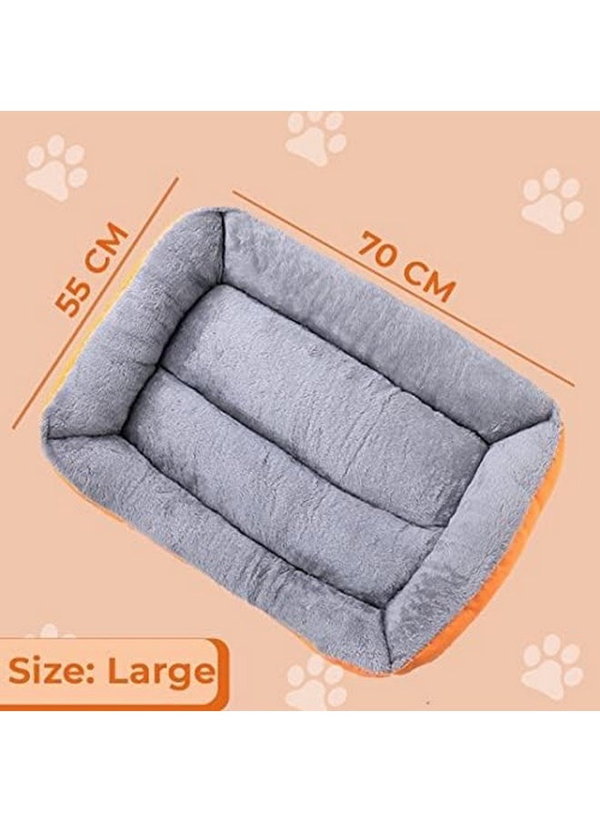 Dog & Cat Bed|Super Soft Plush Top Pet Bed|Oxford Cloth Polyester Filling|Machine Washable Dog Bed|Rectangular Cat Bed With Rise-Edge Pillow|Qy036Or-L|Orange