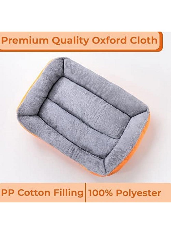 Dog & Cat Bed|Super Soft Plush Top Pet Bed|Oxford Cloth Polyester Filling|Machine Washable Dog Bed|Rectangular Cat Bed With Rise-Edge Pillow|Qy036Or-L|Orange