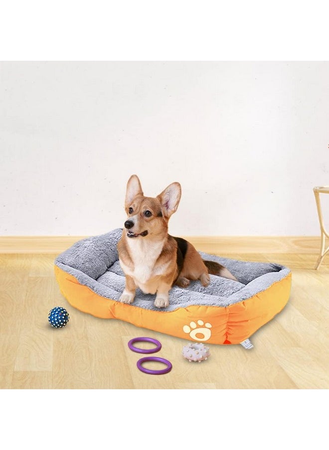 Dog & Cat Bed|Super Soft Plush Top Pet Bed|Oxford Cloth Polyester Filling|Machine Washable Dog Bed|Rectangular Cat Bed With Rise-Edge Pillow|Qy036Or-L|Orange