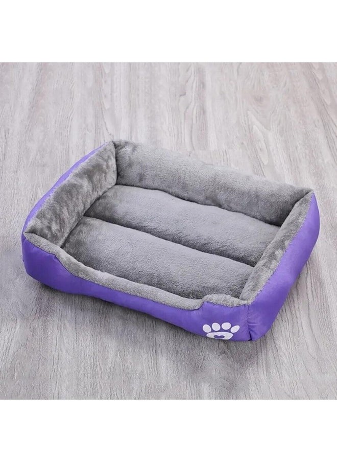 Dog & Cat Bed|Super Soft Plush Top Pet Bed|Oxford Cloth Polyester Filling|Machine Washable Dog Bed|Rectangular Cat Bed With Rise-Edge Pillow|Qy036P-S|Purple