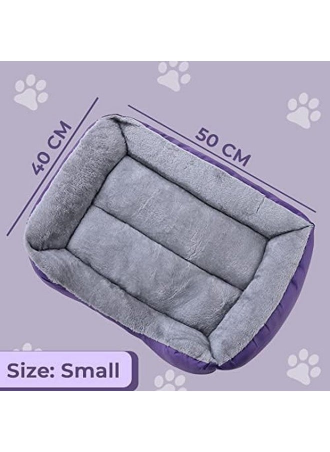 Dog & Cat Bed|Super Soft Plush Top Pet Bed|Oxford Cloth Polyester Filling|Machine Washable Dog Bed|Rectangular Cat Bed With Rise-Edge Pillow|Qy036P-S|Purple