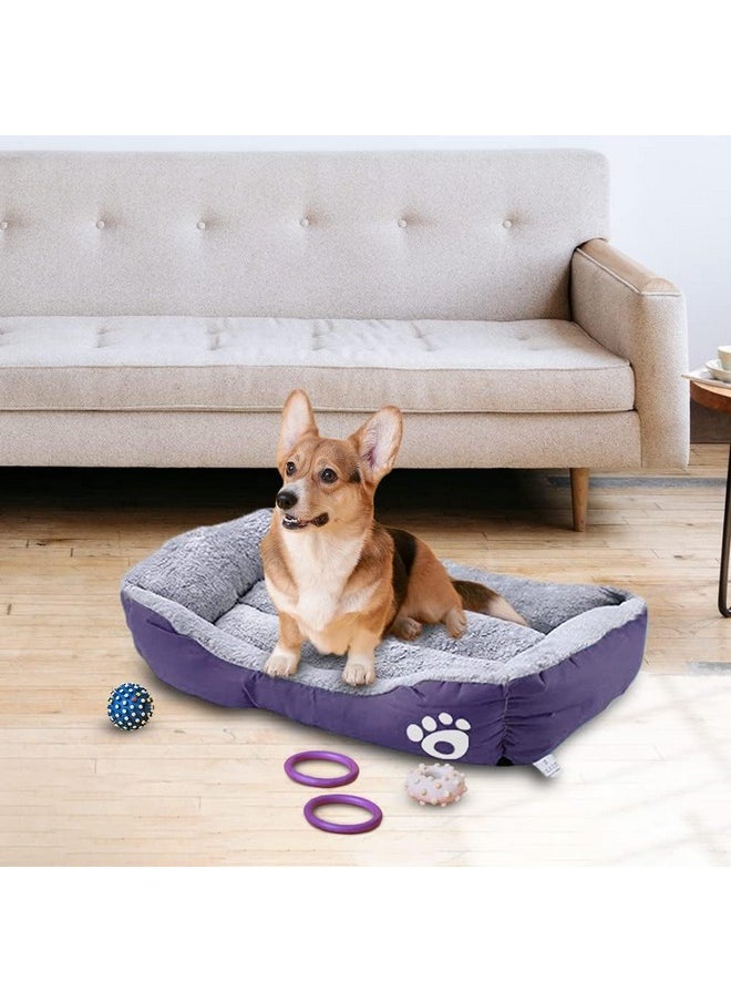 Dog & Cat Bed|Super Soft Plush Top Pet Bed|Oxford Cloth Polyester Filling|Machine Washable Dog Bed|Rectangular Cat Bed With Rise-Edge Pillow|Qy036P-S|Purple