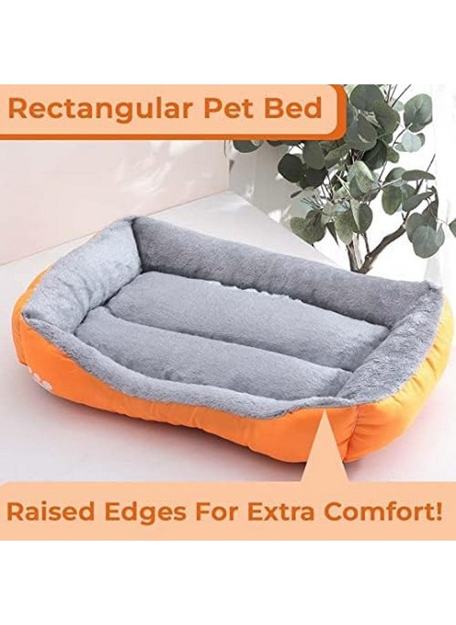 Dog & Cat Bed|Super Soft Plush Top Pet Bed|Oxford Cloth Polyester Filling|Machine Washable Dog Bed|Rectangular Cat Bed With Rise-Edge Pillow|Qy036Or-S|Orange