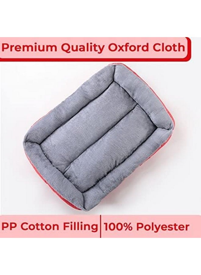 Dog & Cat Bed|Super Soft Plush Top Pet Bed|Oxford Cloth Polyester Filling|Machine Washable Dog Bed|Rectangular Cat Bed With Rise-Edge Pillow|Qy036R-S|Red