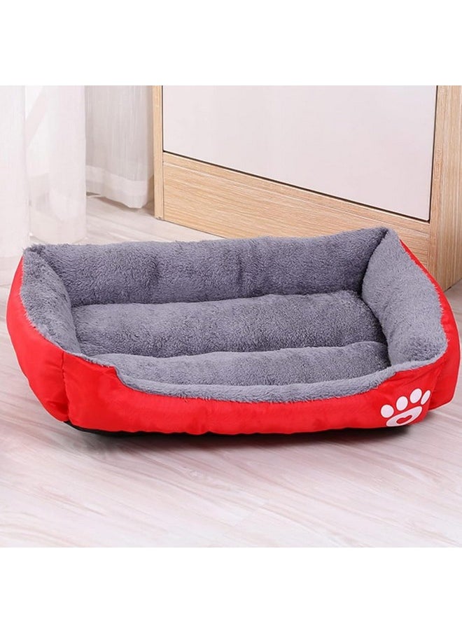 Dog & Cat Bed|Super Soft Plush Top Pet Bed|Oxford Cloth Polyester Filling|Machine Washable Dog Bed|Rectangular Cat Bed With Rise-Edge Pillow|Qy036R-S|Red