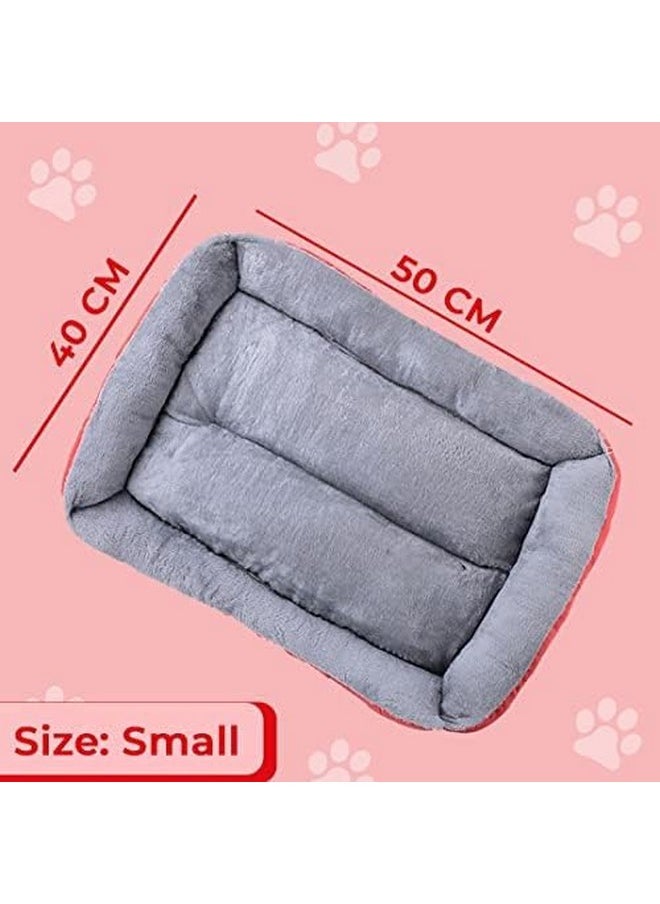 Dog & Cat Bed|Super Soft Plush Top Pet Bed|Oxford Cloth Polyester Filling|Machine Washable Dog Bed|Rectangular Cat Bed With Rise-Edge Pillow|Qy036R-S|Red