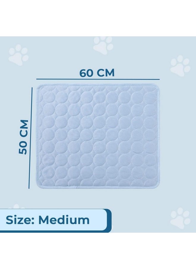 Rectangular Dog & Cat Bed|Premium Cool Ice Silk With Polyester With Bottom Mesh|Multi-Utility Self-Cooling Pad For Dog & Cat|Light-Weight & Durable Dog Bed|Zqcj001Lb-M|Light Blue