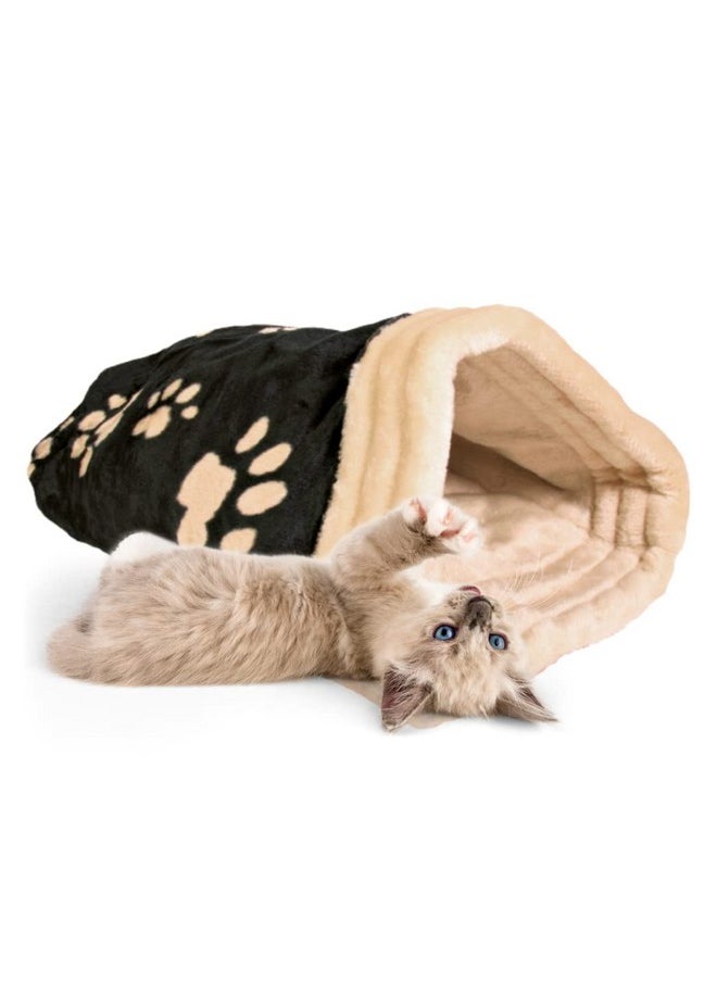 Jasira Fluffy Plush Foam Filled Arch Cuddle Sack For Small Dogs And Cats, Keeps Them Warm During Winters - Beige/Black
