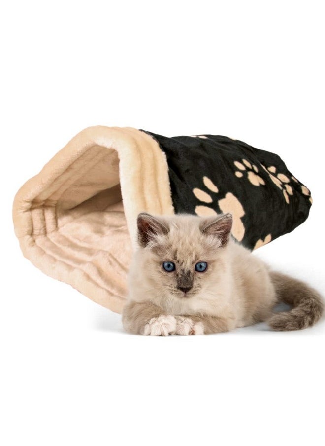 Jasira Fluffy Plush Foam Filled Arch Cuddle Sack For Small Dogs And Cats, Keeps Them Warm During Winters - Beige/Black