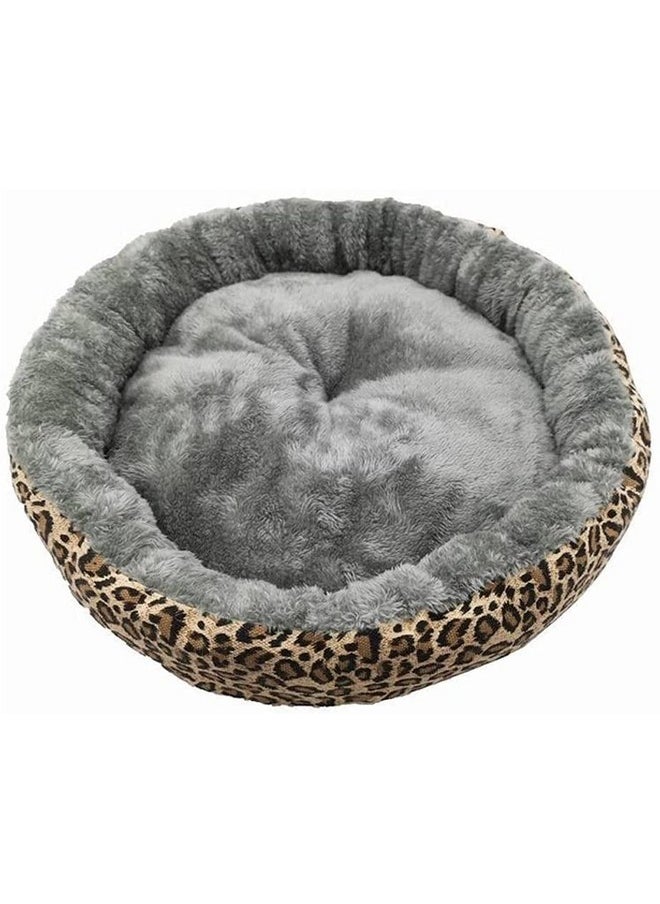 Luxurious Soft Plush Winter Dog Bed Round Warm Puppy Small Dog Bed House Pet Bed For Dogs (Color : Leopard, Size : Small)