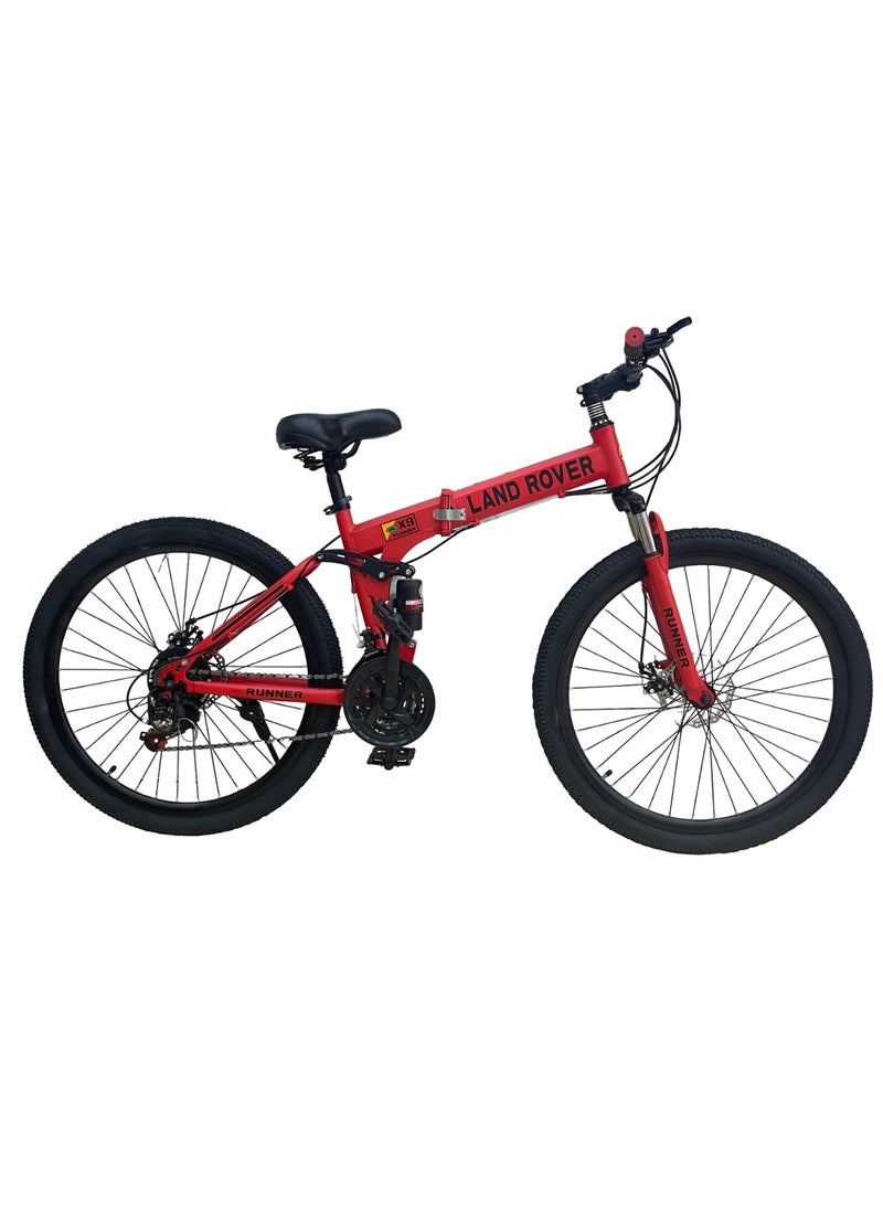 RUNNER Land Rover 26 inch Folding Bike with 21 speed Gears, Front & Rear Shock Absorbers, Dual Disc Brakes, 26 inch Mountain Bicycle