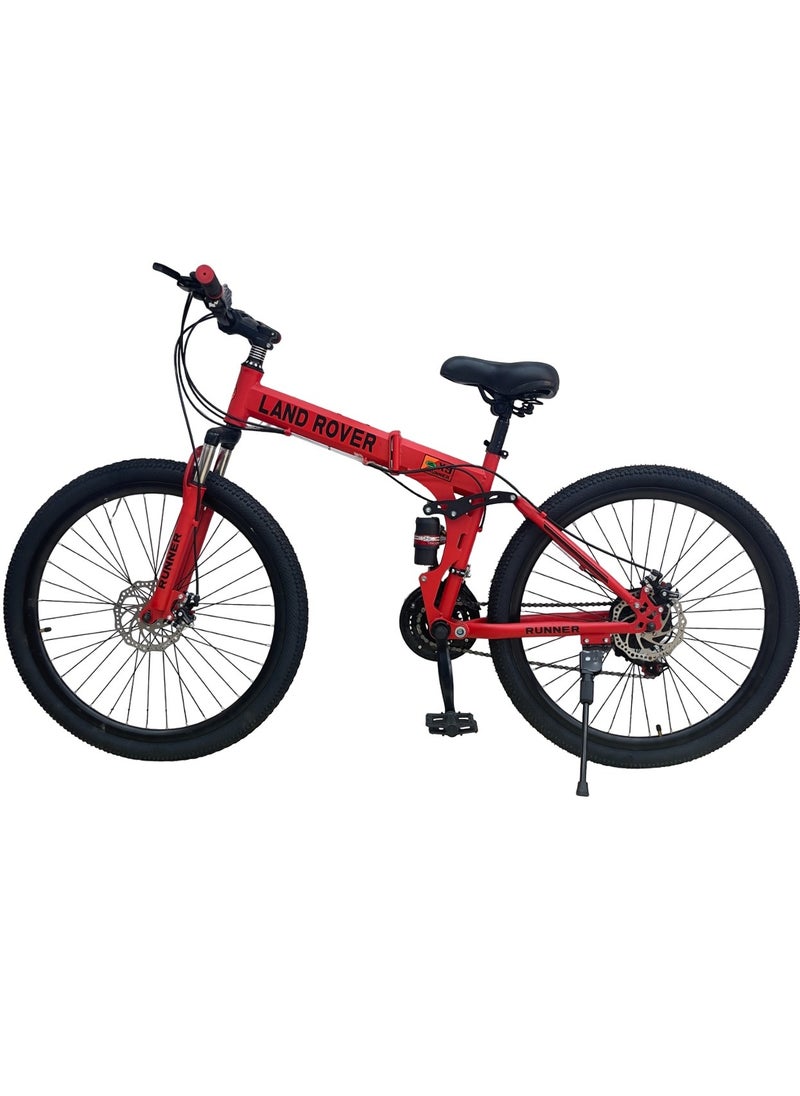 RUNNER Land Rover 26 inch Folding Bike with 21 speed Gears, Front & Rear Shock Absorbers, Dual Disc Brakes, 26 inch Mountain Bicycle