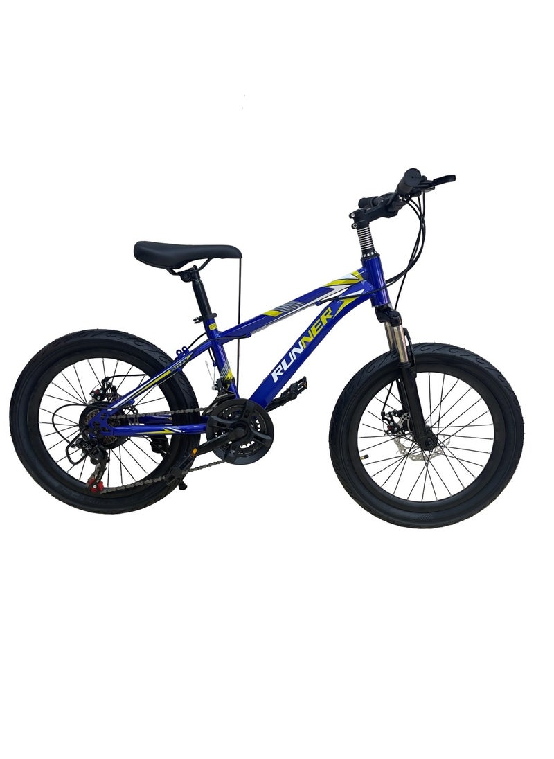 RUNNER 20 inch Mountain Bike with 21 speed Gears for 9-14 years, Front Shock Absorbers, Dual Disc Brakes, Kids Mountain Bike