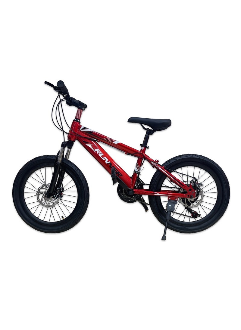 RUNNER 20 inch Mountain Bike with 21 speed Gears for 9-14 years, Front Shock Absorbers, Dual Disc Brakes, Kids Mountain Bike