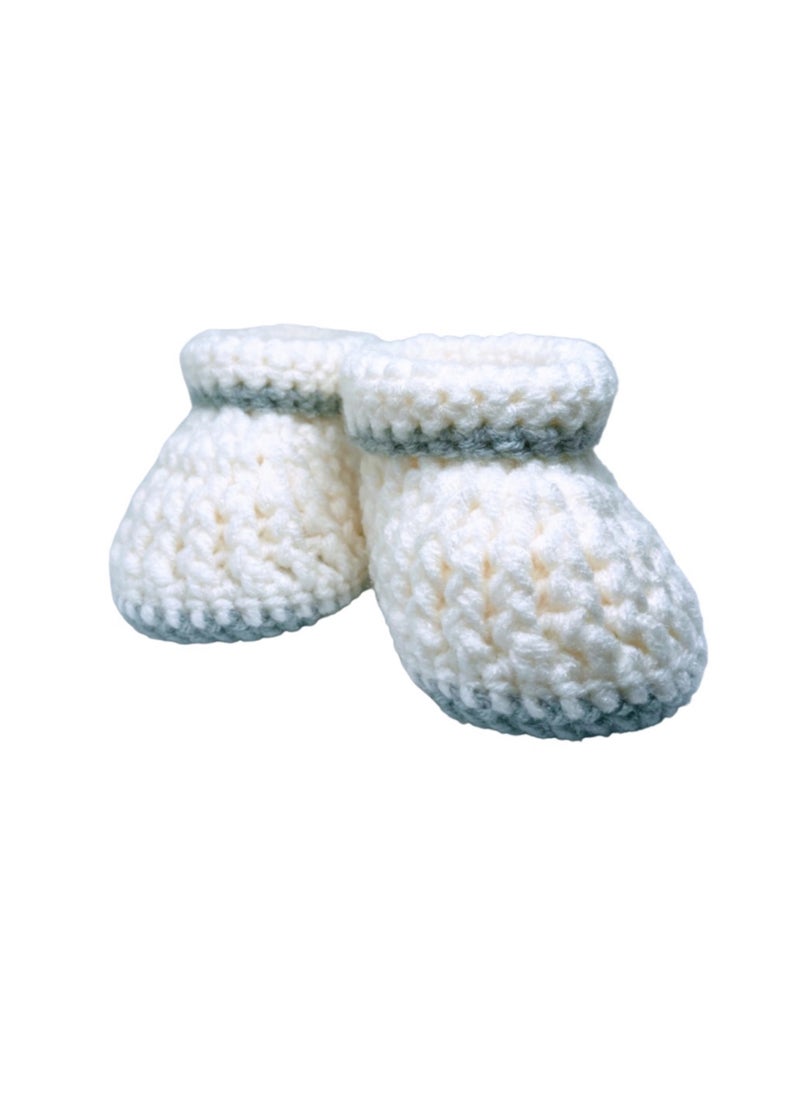 Braided Baby Booties Solid White with Grey Border 4.5 inch sole for 3 to 6 months baby feet