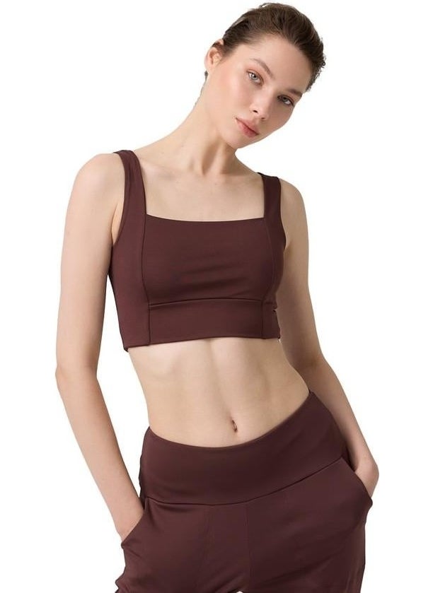 Brown Square Neck Crop Top Bustier