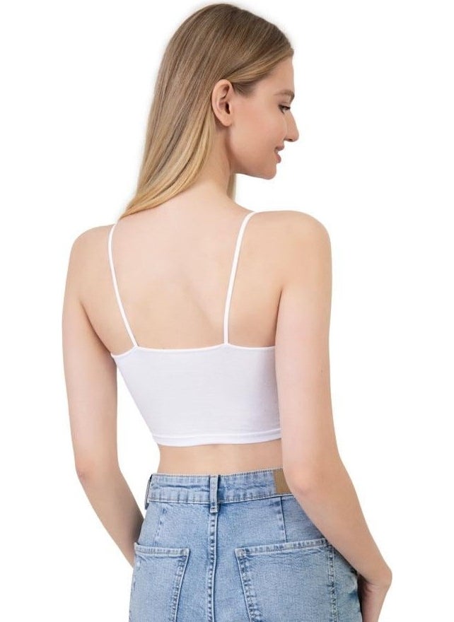 White Cotton Thin Strap Women's Crop Top Bustier