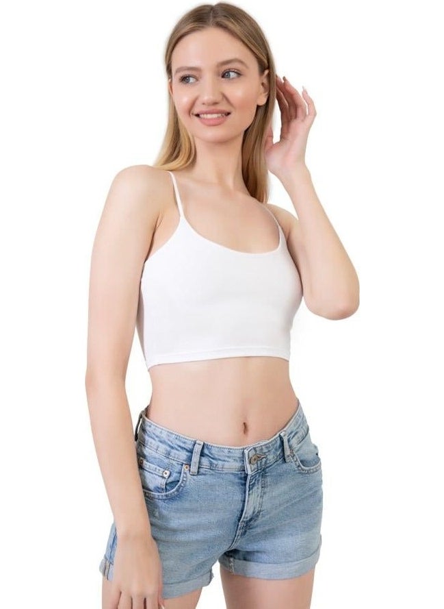 White Cotton Thin Strap Women's Crop Top Bustier