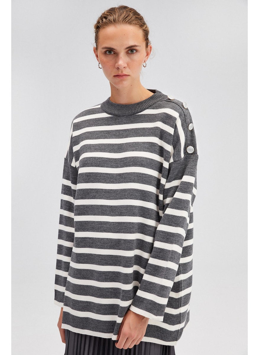 Touche Button Detailed Striped Knit Tunic