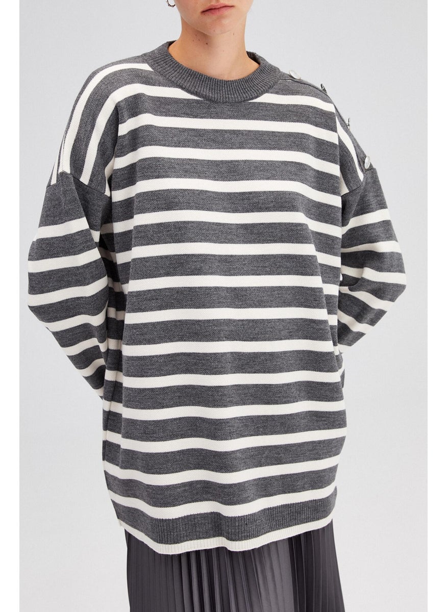 Touche Button Detailed Striped Knit Tunic