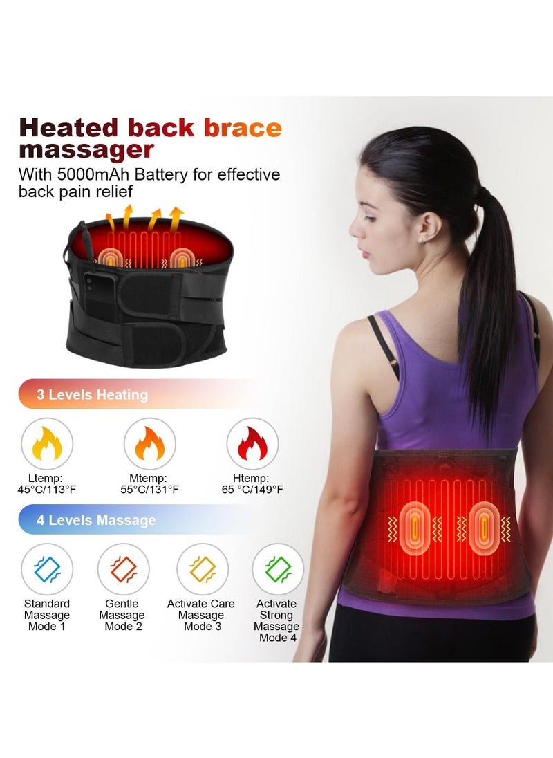 Cordless Heating Pad Back Massager, Brace for Lower Back Pain Relief, Heated Back Brace Vibration Wrap, with Rechargeable Battery, Warmer Lumbar Support Belt, with Massage for Cramps (XL)