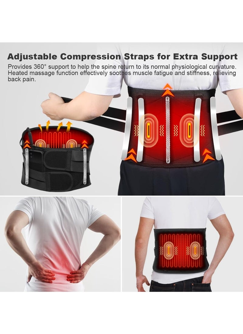 Cordless Heating Pad Back Massager, Brace for Lower Back Pain Relief, Heated Back Brace Vibration Wrap, with Rechargeable Battery, Warmer Lumbar Support Belt, with Massage for Cramps (XL)