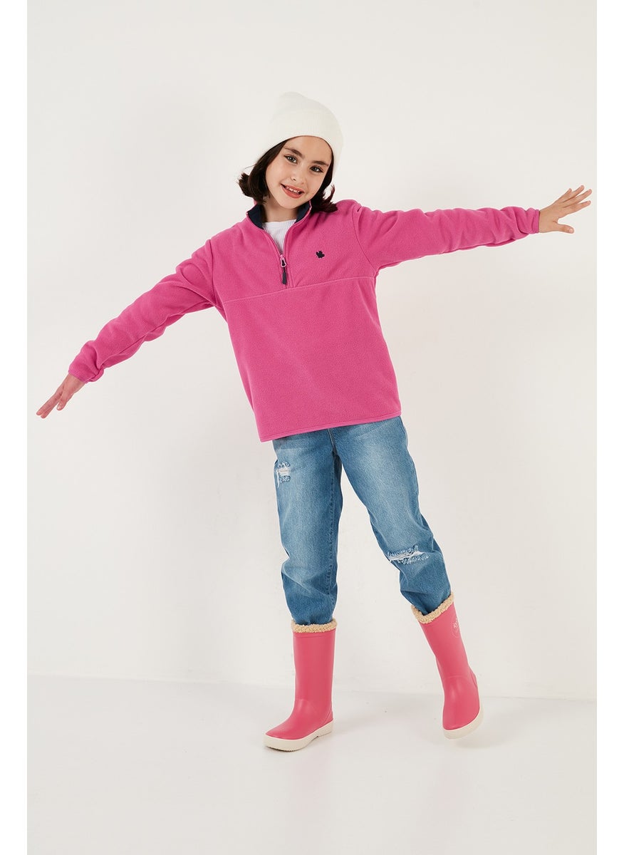 Soft Textured Zippered Stand Collar Winter Fleece Unisex Children's Fleece 5905002