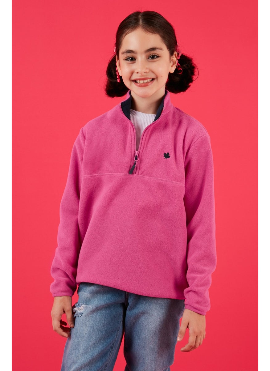 Soft Textured Zippered Stand Collar Winter Fleece Unisex Children's Fleece 5905002