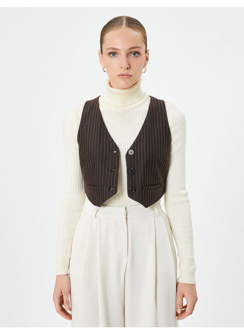 Crop Vest Buttoned with Mini Pocket