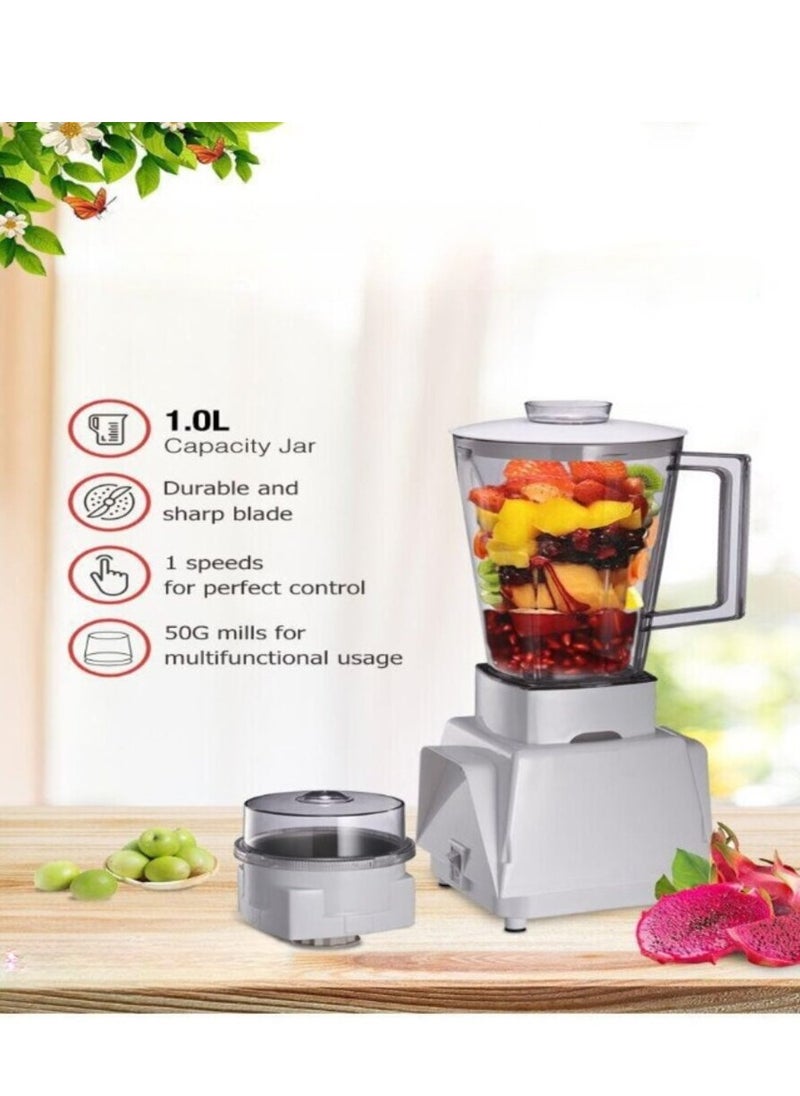 Disnie 3 in 1 Blender, 1 Liter 4 Blade Unbreakable Juicer Jar, 2 Blade & 3 Blade Small Jar for Coffee, Spice Grinder & Meat Chopper, Smoothie Maker