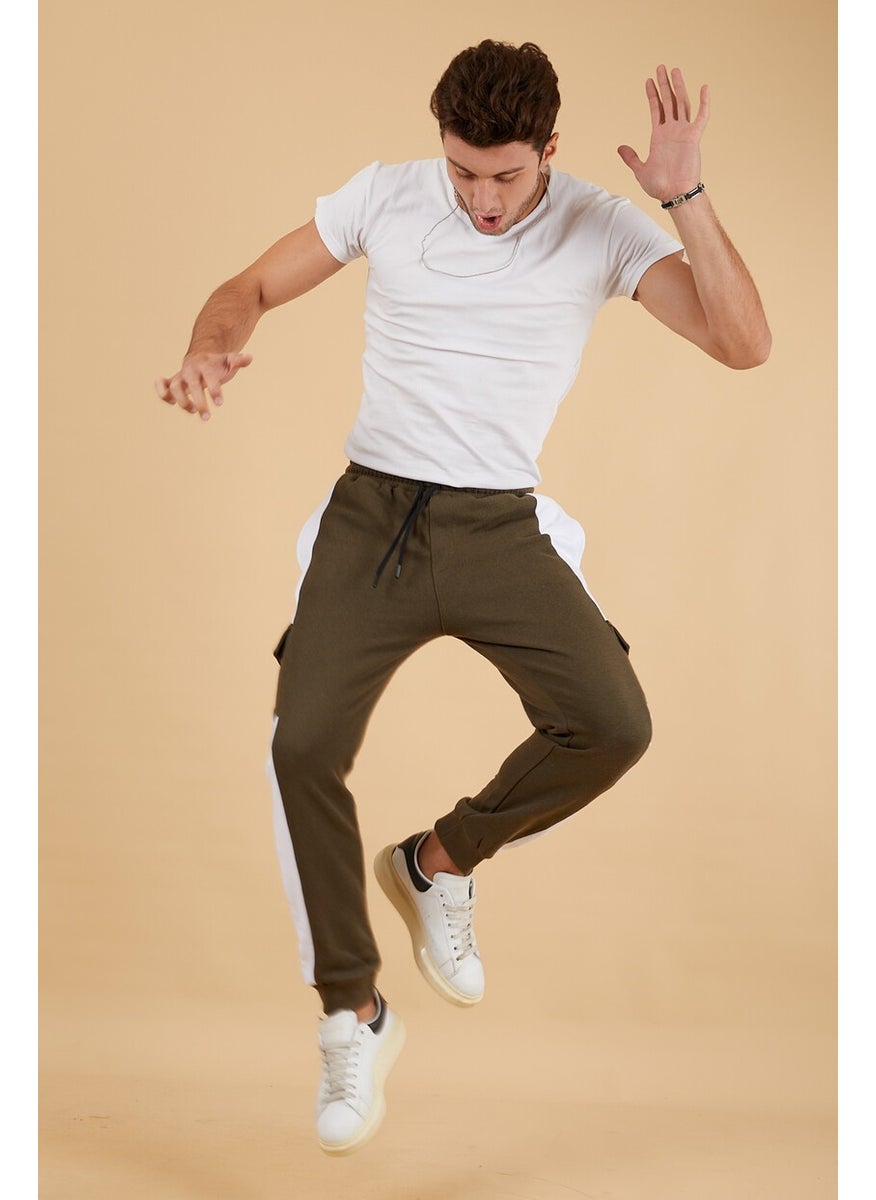 Men's Slim Fit Ribbed Leg Paneled Cargo Pocket Sweatpants